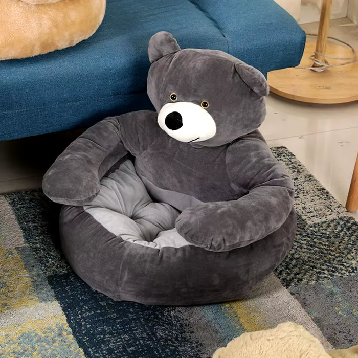 Pampered Paws Ultra Soft Semi-Enclosed Bear Pet Bed - Cozy Detachable Plush Sleeping Mat for Winter Comfort