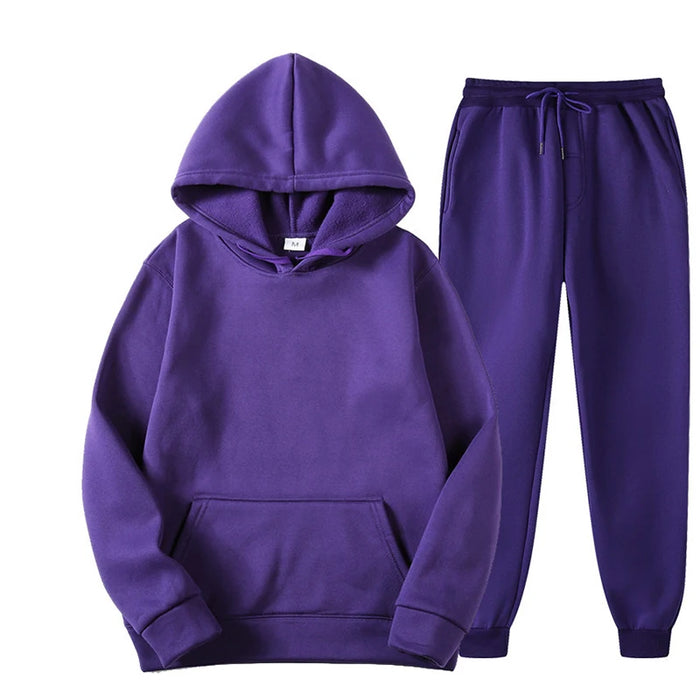 Unisex Fleece Training Suit: Thick Pullover and Long Pants 2-Piece Set for Autumn Sportswear