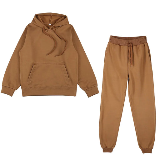 Unisex Fleece Training Suit: Thick Pullover and Long Pants 2-Piece Set for Autumn Sportswear