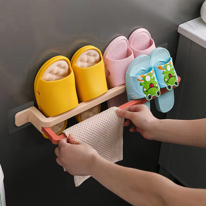 Self-Adhesive Wall-Mounted Slippers and Sneakers Rack for Bedroom and Bathroom Storage