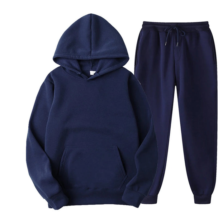 Unisex Fleece Training Suit: Thick Pullover and Long Pants 2-Piece Set for Autumn Sportswear