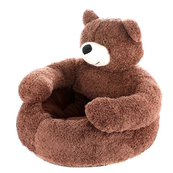 Pampered Paws Ultra Soft Semi-Enclosed Bear Pet Bed - Cozy Detachable Plush Sleeping Mat for Winter Comfort