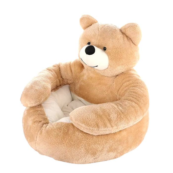 Pampered Paws Ultra Soft Semi-Enclosed Bear Pet Bed - Cozy Detachable Plush Sleeping Mat for Winter Comfort