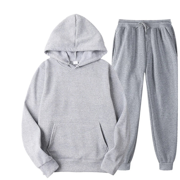 Unisex Fleece Training Suit: Thick Pullover and Long Pants 2-Piece Set for Autumn Sportswear