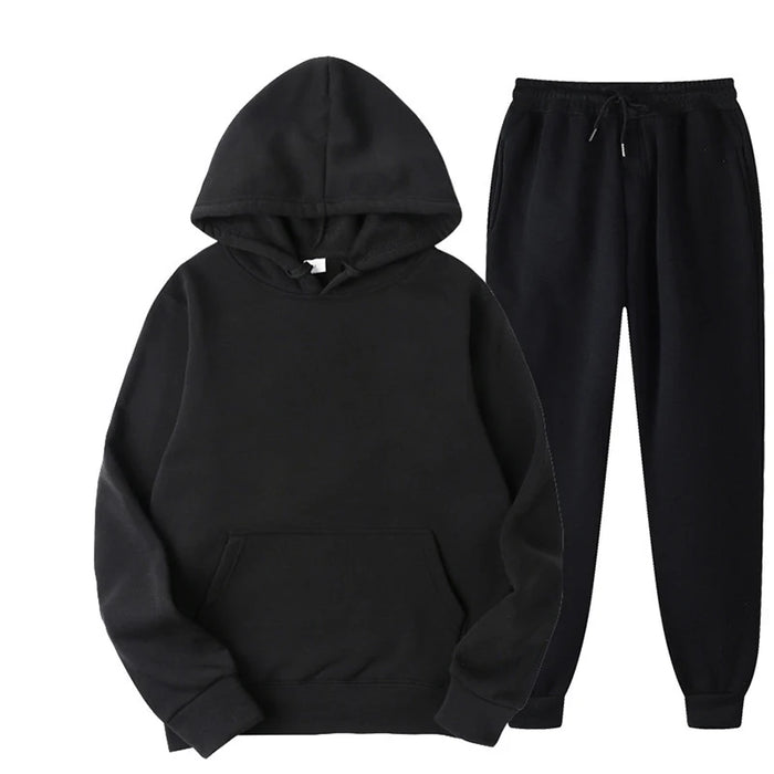 Unisex Fleece Training Suit: Thick Pullover and Long Pants 2-Piece Set for Autumn Sportswear