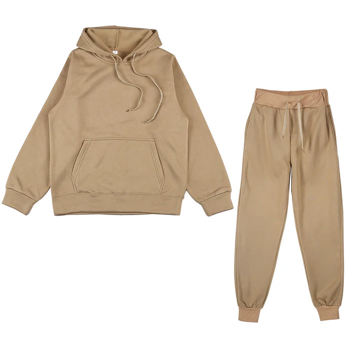 Unisex Fleece Training Suit: Thick Pullover and Long Pants 2-Piece Set for Autumn Sportswear