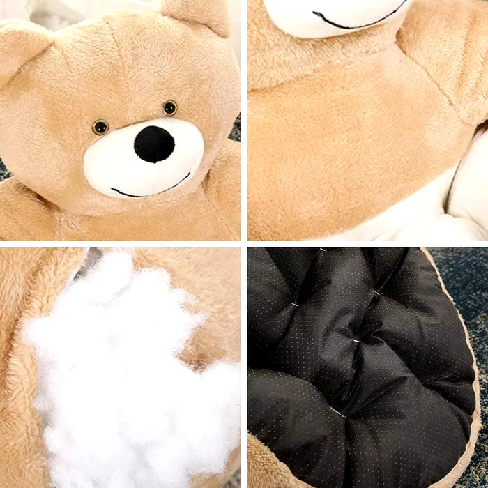 Pampered Paws Ultra Soft Semi-Enclosed Bear Pet Bed - Cozy Detachable Plush Sleeping Mat for Winter Comfort