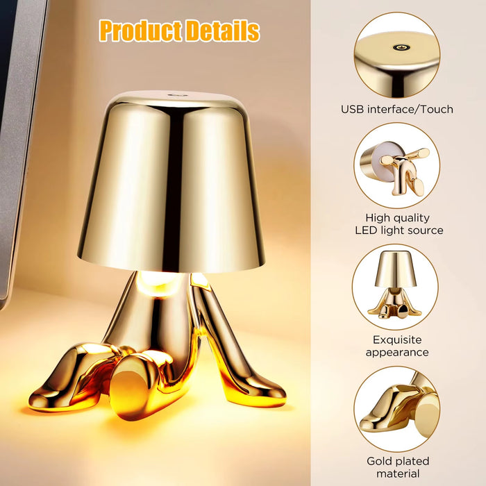 Elegant Touch Control Little Golden Man Table Lamp for Bedroom and Dining Areas - Atmosphere Lighting Decor for Home and Restaurant