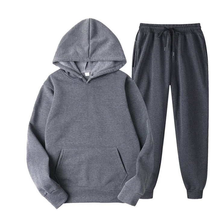 Unisex Fleece Training Suit: Thick Pullover and Long Pants 2-Piece Set for Autumn Sportswear