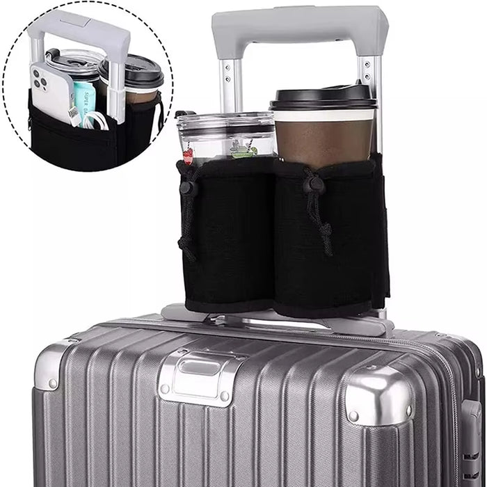 Durable Luggage Travel Cup Holder - Hands-Free Drink Storage Bag for All Suitcase Handles