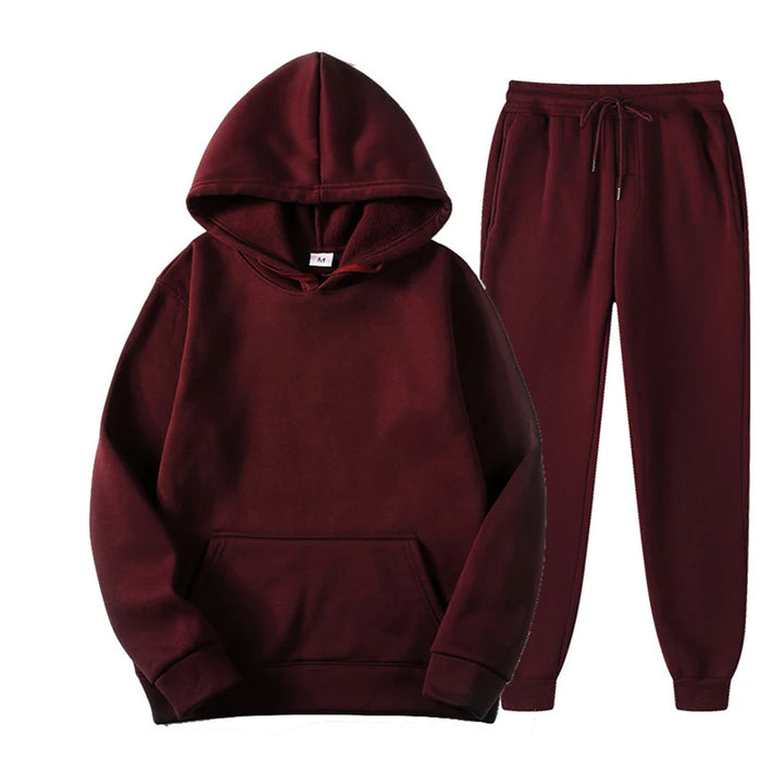 Unisex Fleece Training Suit: Thick Pullover and Long Pants 2-Piece Set for Autumn Sportswear