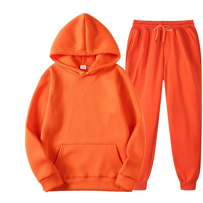 Unisex Fleece Training Suit: Thick Pullover and Long Pants 2-Piece Set for Autumn Sportswear