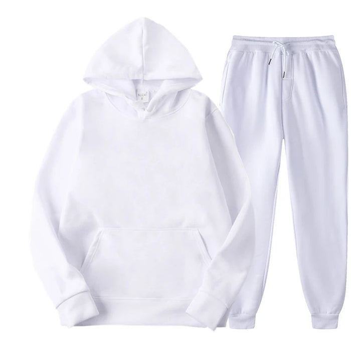 Unisex Fleece Training Suit: Thick Pullover and Long Pants 2-Piece Set for Autumn Sportswear