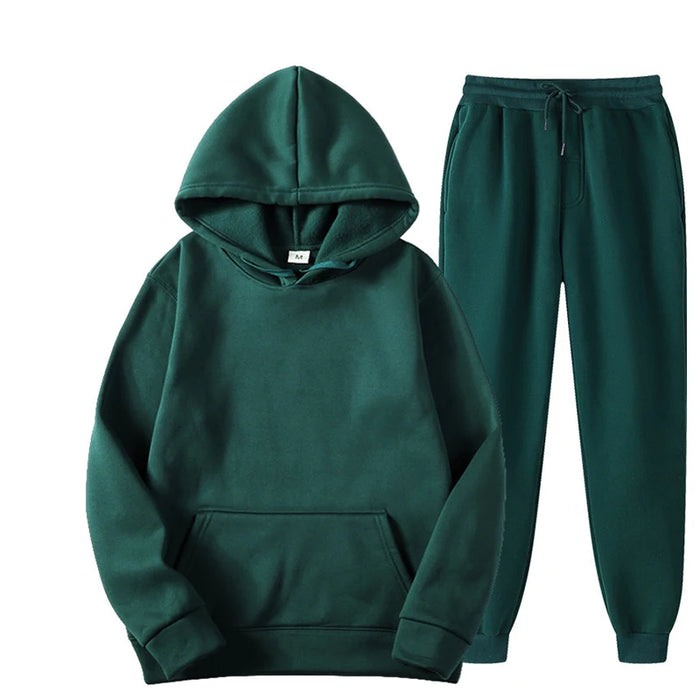 Unisex Fleece Training Suit: Thick Pullover and Long Pants 2-Piece Set for Autumn Sportswear