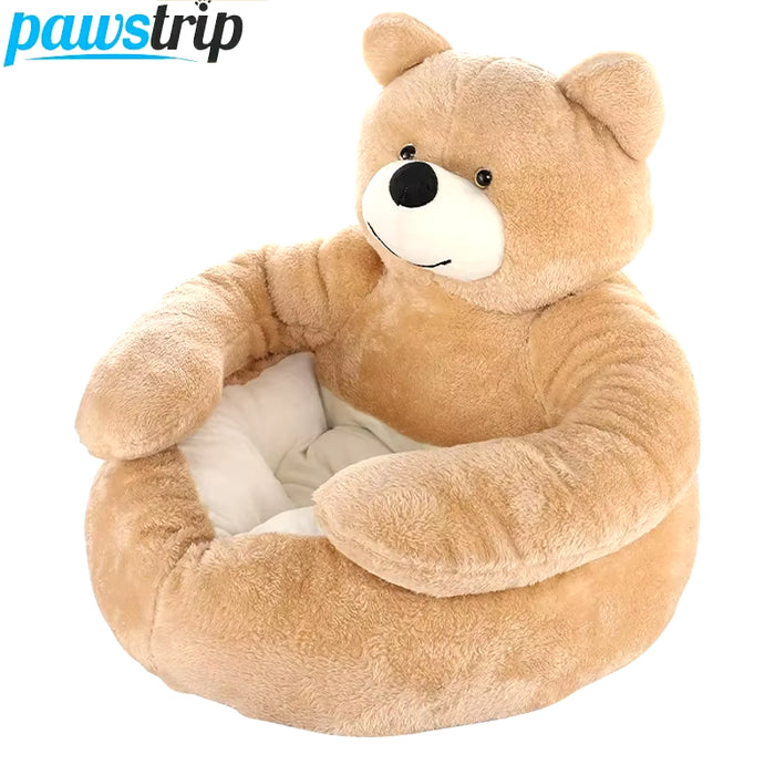 Pampered Paws Ultra Soft Semi-Enclosed Bear Pet Bed - Cozy Detachable Plush Sleeping Mat for Winter Comfort