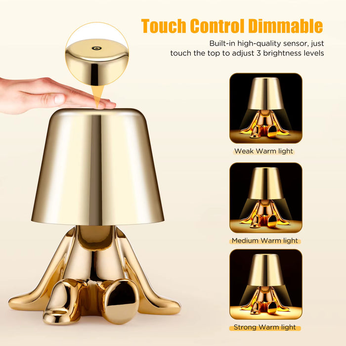 Elegant Touch Control Little Golden Man Table Lamp for Bedroom and Dining Areas - Atmosphere Lighting Decor for Home and Restaurant