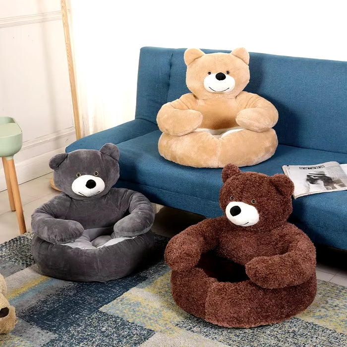 Pampered Paws Ultra Soft Semi-Enclosed Bear Pet Bed - Cozy Detachable Plush Sleeping Mat for Winter Comfort