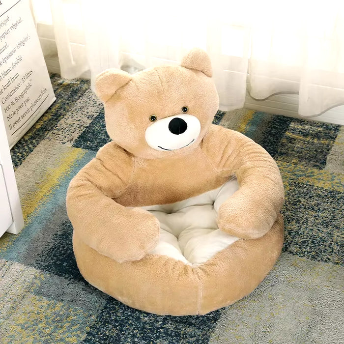 Pampered Paws Ultra Soft Semi-Enclosed Bear Pet Bed - Cozy Detachable Plush Sleeping Mat for Winter Comfort