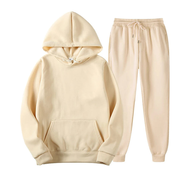Unisex Fleece Training Suit: Thick Pullover and Long Pants 2-Piece Set for Autumn Sportswear