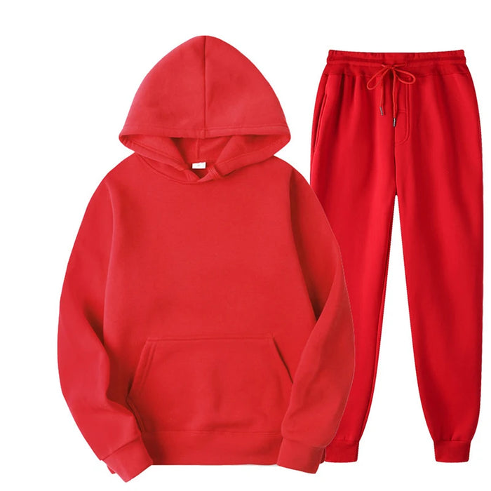 Unisex Fleece Training Suit: Thick Pullover and Long Pants 2-Piece Set for Autumn Sportswear